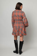 Load image into Gallery viewer, Balloon Sleeve Plaid Henley Dress
