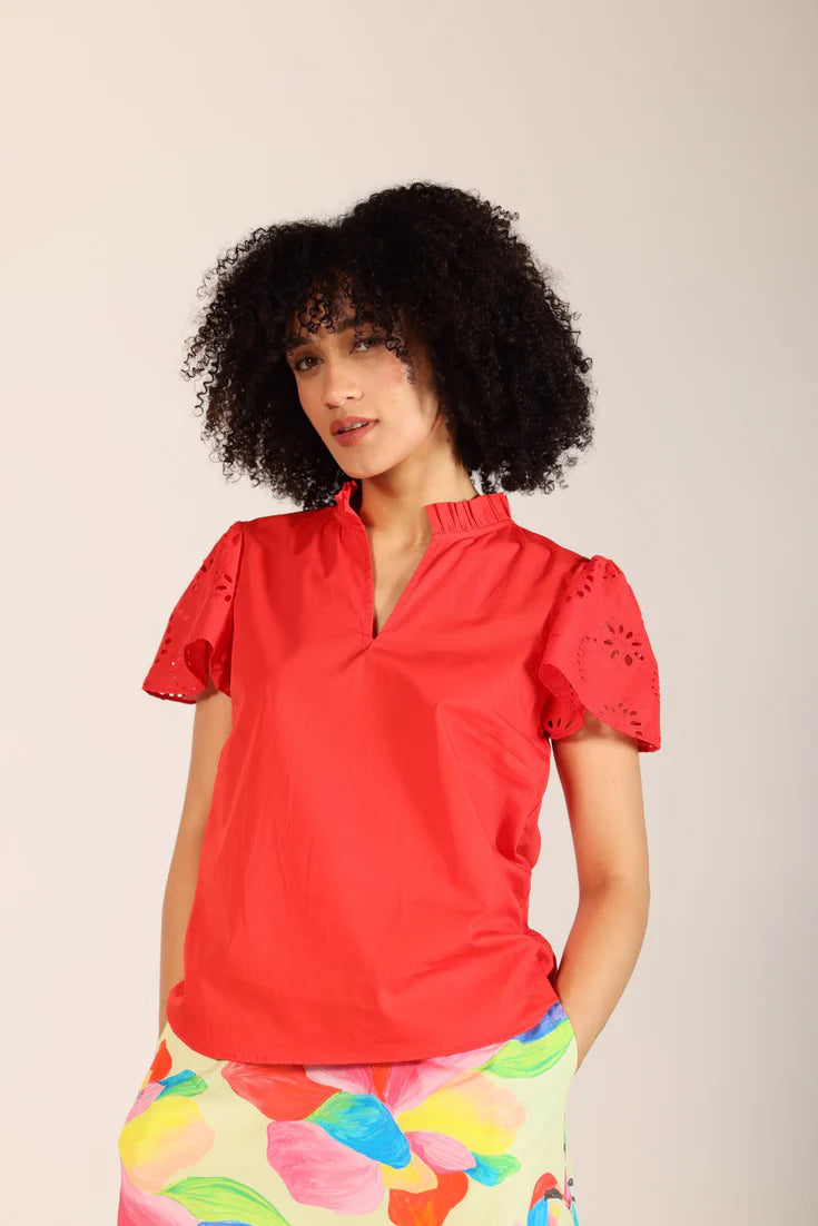 Dani Classic Cotton Poplin Flutter Sleeve Top *FINAL SALE*