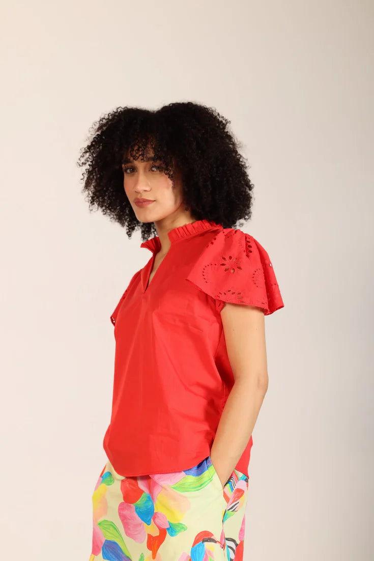 Dani Classic Cotton Poplin Flutter Sleeve Top *FINAL SALE*