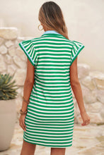 Load image into Gallery viewer, Striped Collar Split Neck Short Dress
