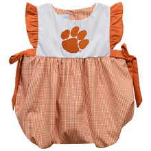 Load image into Gallery viewer, Clemson Tigers Embroidered Orange Gingham Girls Bubble