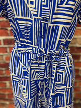 Load image into Gallery viewer, Royal Blue Geo Print Ruffle Sleeve Romper