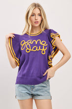 Load image into Gallery viewer, Ruffle Sleeve Varsity Gameday Knit Top