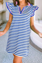 Load image into Gallery viewer, Striped Collar Split Neck Short Dress