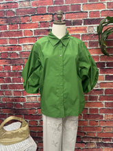 Load image into Gallery viewer, Poplin Bishop Sleeve Button Up Blouse