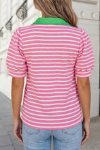 Load image into Gallery viewer, Stripe Short Puff Sleeve Collared Blouse