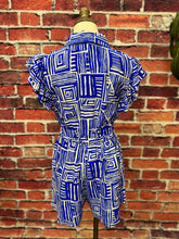 Load image into Gallery viewer, Royal Blue Geo Print Ruffle Sleeve Romper