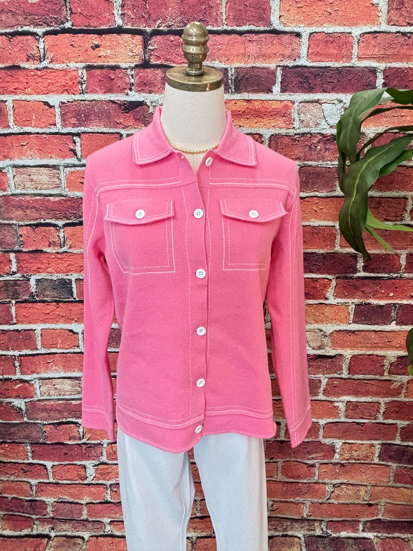 Contrast Stitch Knit Button-Up Cardigan