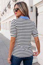 Load image into Gallery viewer, Stripe Short Puff Sleeve Collared Blouse