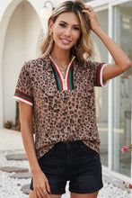 Load image into Gallery viewer, Western Leopard Jacquard Striped Patchwork Zip Blouse