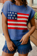 Load image into Gallery viewer, USA Flag Graphic Short Sleeve Sweater Top