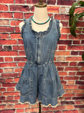 Load image into Gallery viewer, Ruffled Denim Open-Back Romper