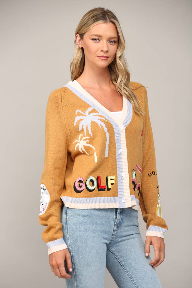 GOLF EMBROIDERED PATCH CARDIGAN