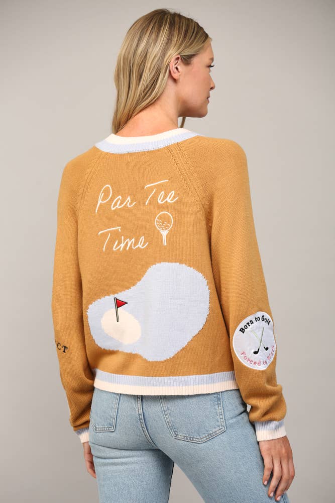 GOLF EMBROIDERED PATCH CARDIGAN