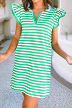Load image into Gallery viewer, Striped Collar Split Neck Short Dress