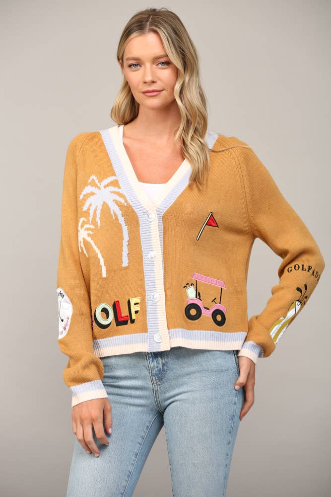 GOLF EMBROIDERED PATCH CARDIGAN