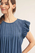 Load image into Gallery viewer, Pleated Flutter Sleeve Denim Dress