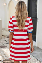 Load image into Gallery viewer, Stripe Contrast Trim Puff Sleeve Shift Dress