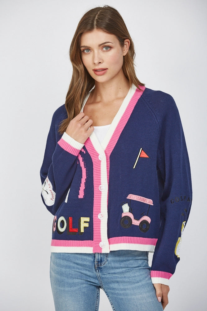 GOLF EMBROIDERED PATCH CARDIGAN