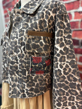 Load image into Gallery viewer, Leopard & Rose Patchwork Cropped Denim Jacket
