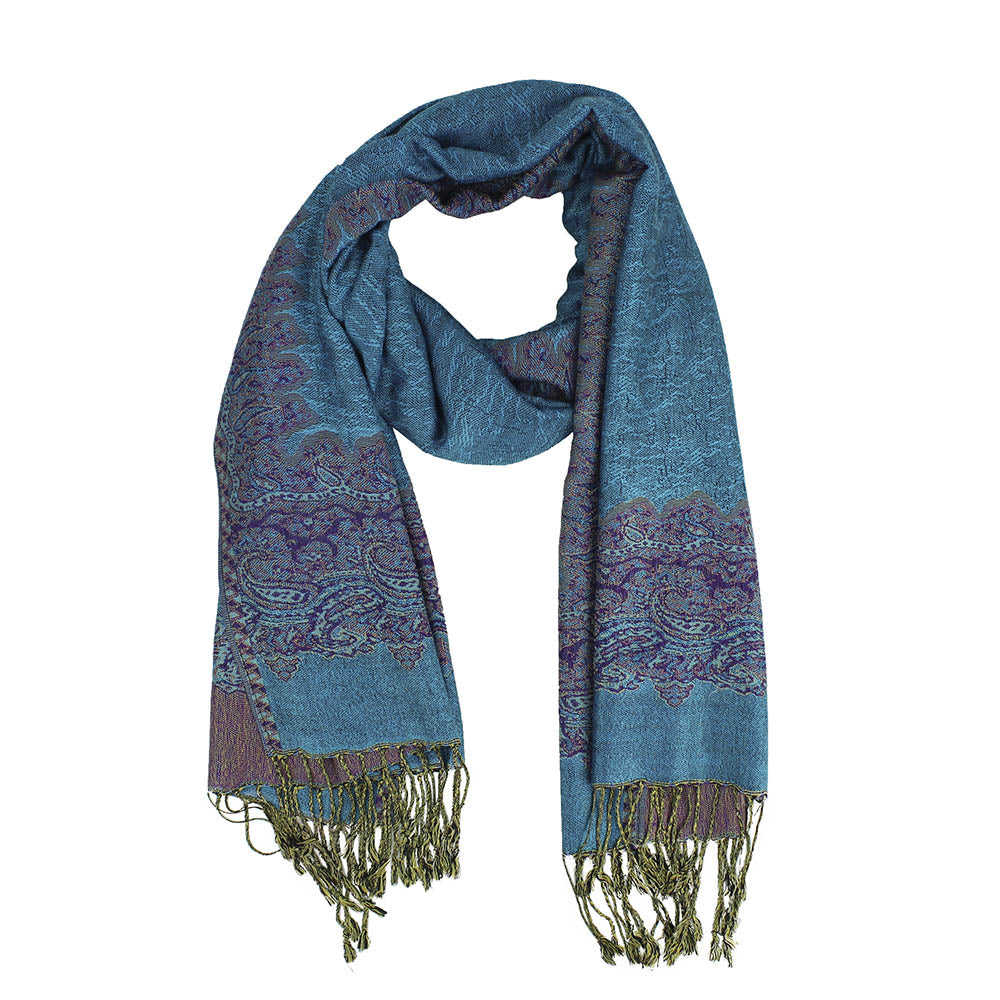 Border Pashmina Scarf Shawl with Fringe