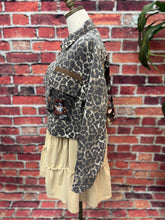 Load image into Gallery viewer, Leopard Denim Jacket with Sequin Floral Mesh Back