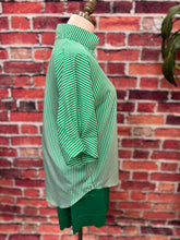 Load image into Gallery viewer, Green & White Striped Notch-Neck Blouse