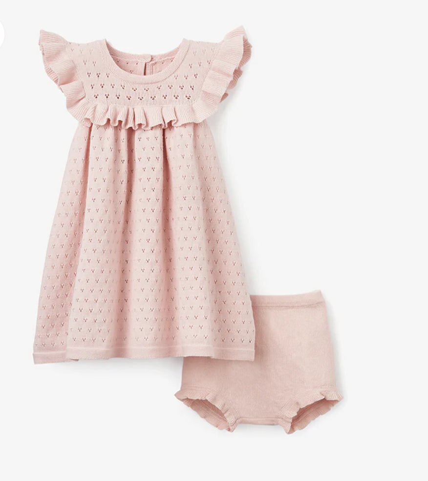 Pointelle Flutter Sleeve Knit Baby Dress