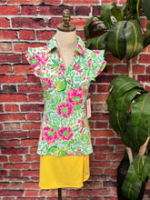 Load image into Gallery viewer, Lemon Blossom Ruffle Polo Top