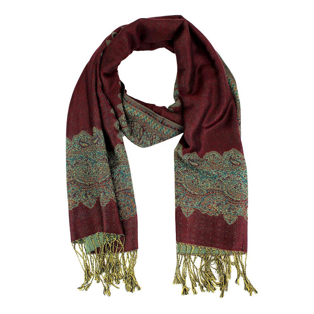 Border Pashmina Scarf Shawl with Fringe