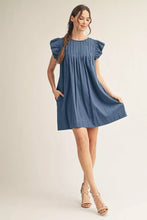 Load image into Gallery viewer, Pleated Flutter Sleeve Denim Dress