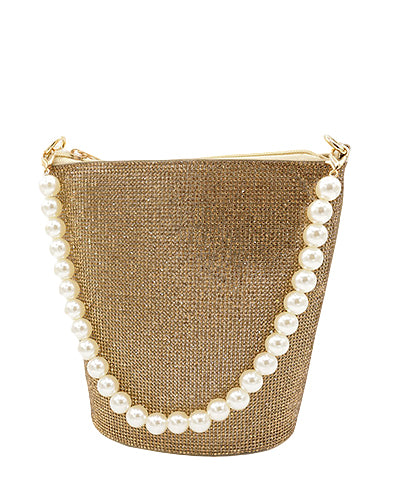 Golden Rhinestone Pearl Handle Handbag
