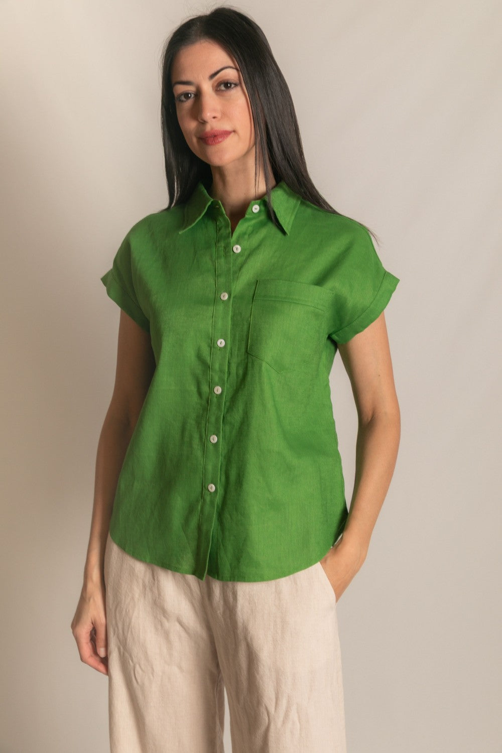 Linen Relaxed Short Sleeve Button Up Shirt