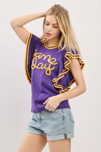 Load image into Gallery viewer, Ruffle Sleeve Varsity Gameday Knit Top