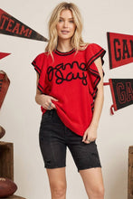Load image into Gallery viewer, Ruffle Sleeve Varsity Gameday Knit Top