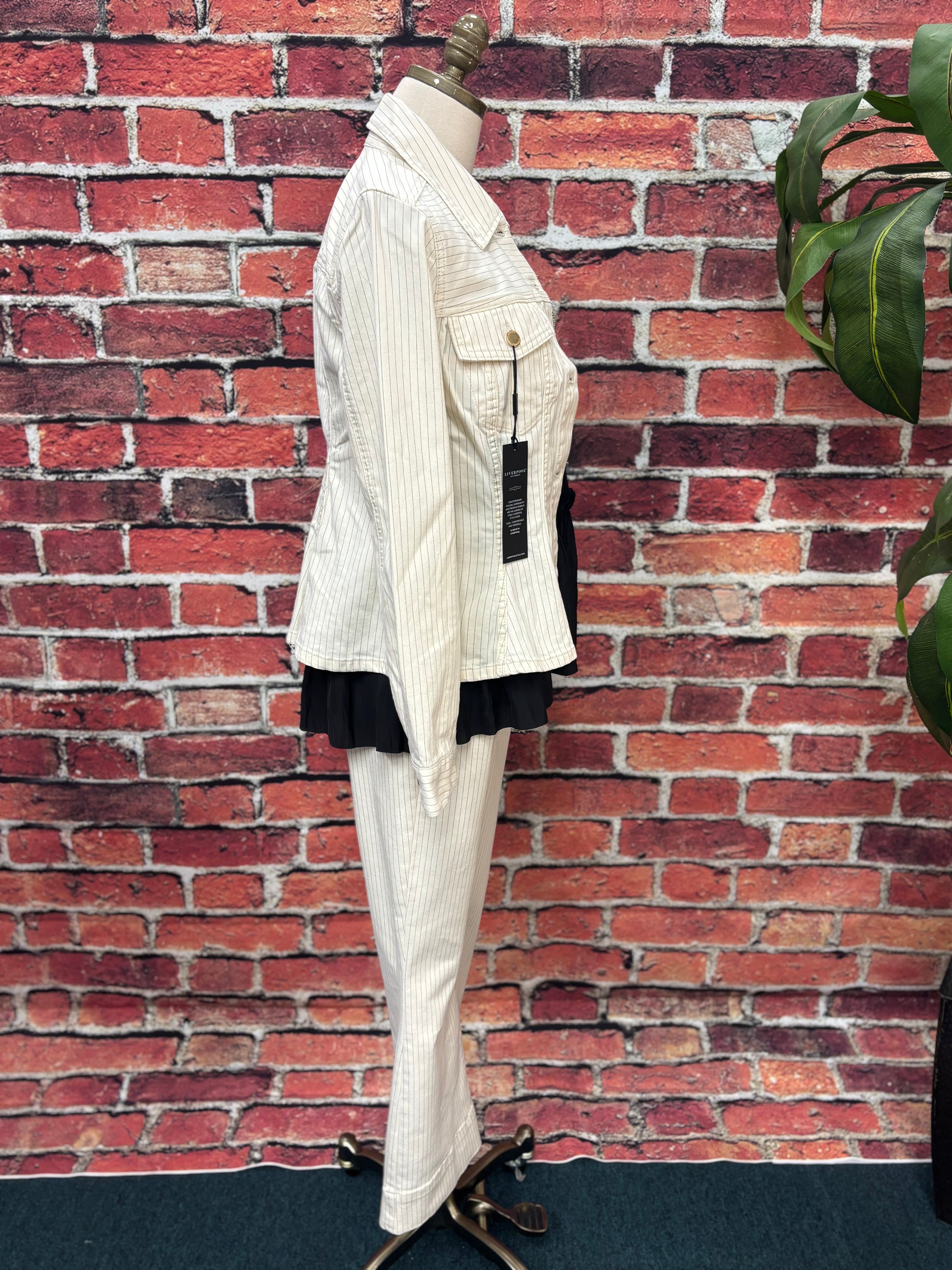 Pinstripe Stretch Denim Jacket