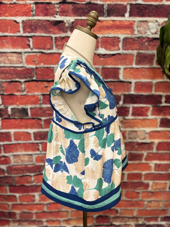 Coastal Bloom Flutter Sleeve Top *FINAL SALE*