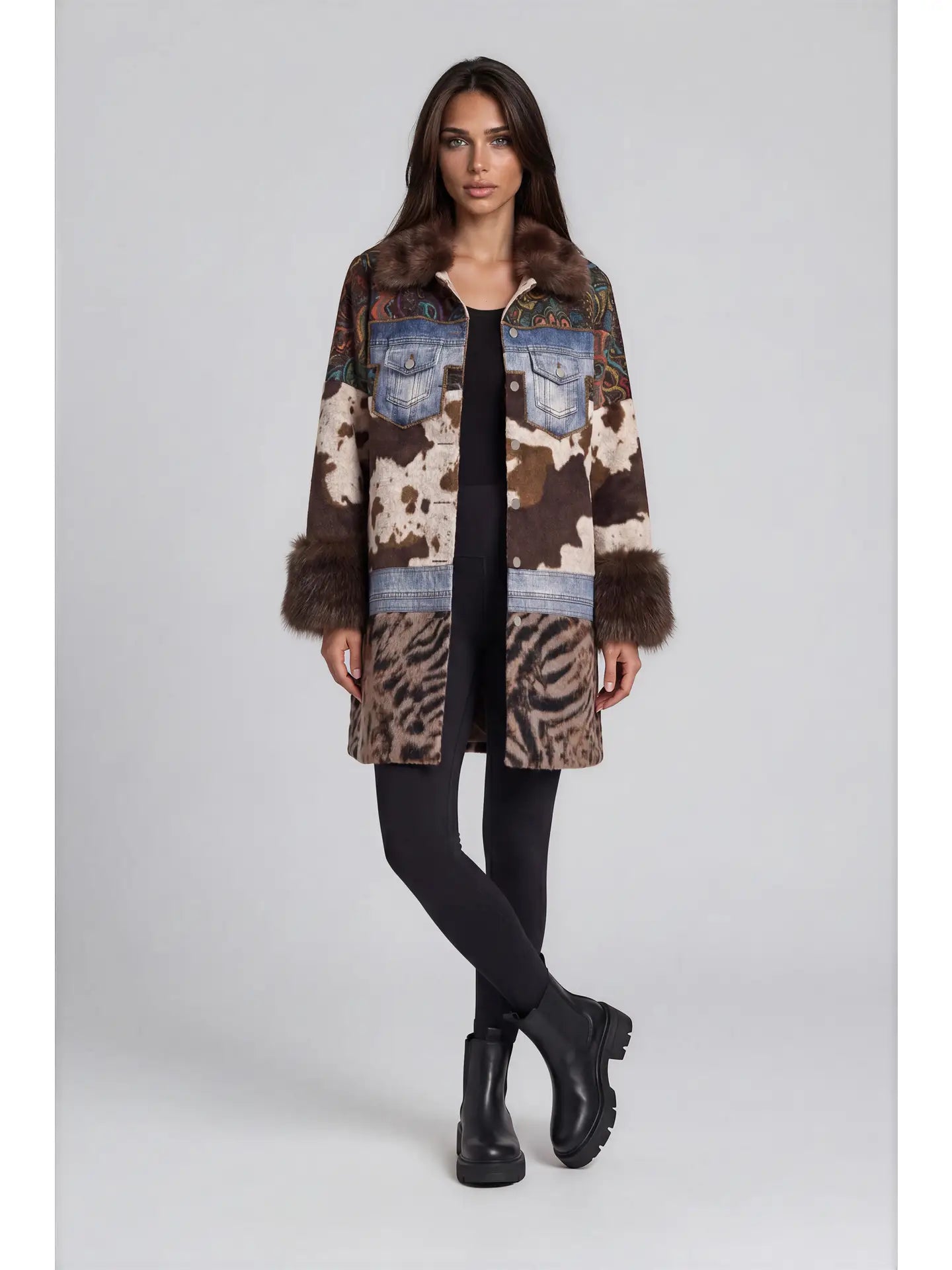 Mixed Media Faux Fur Statement Coat