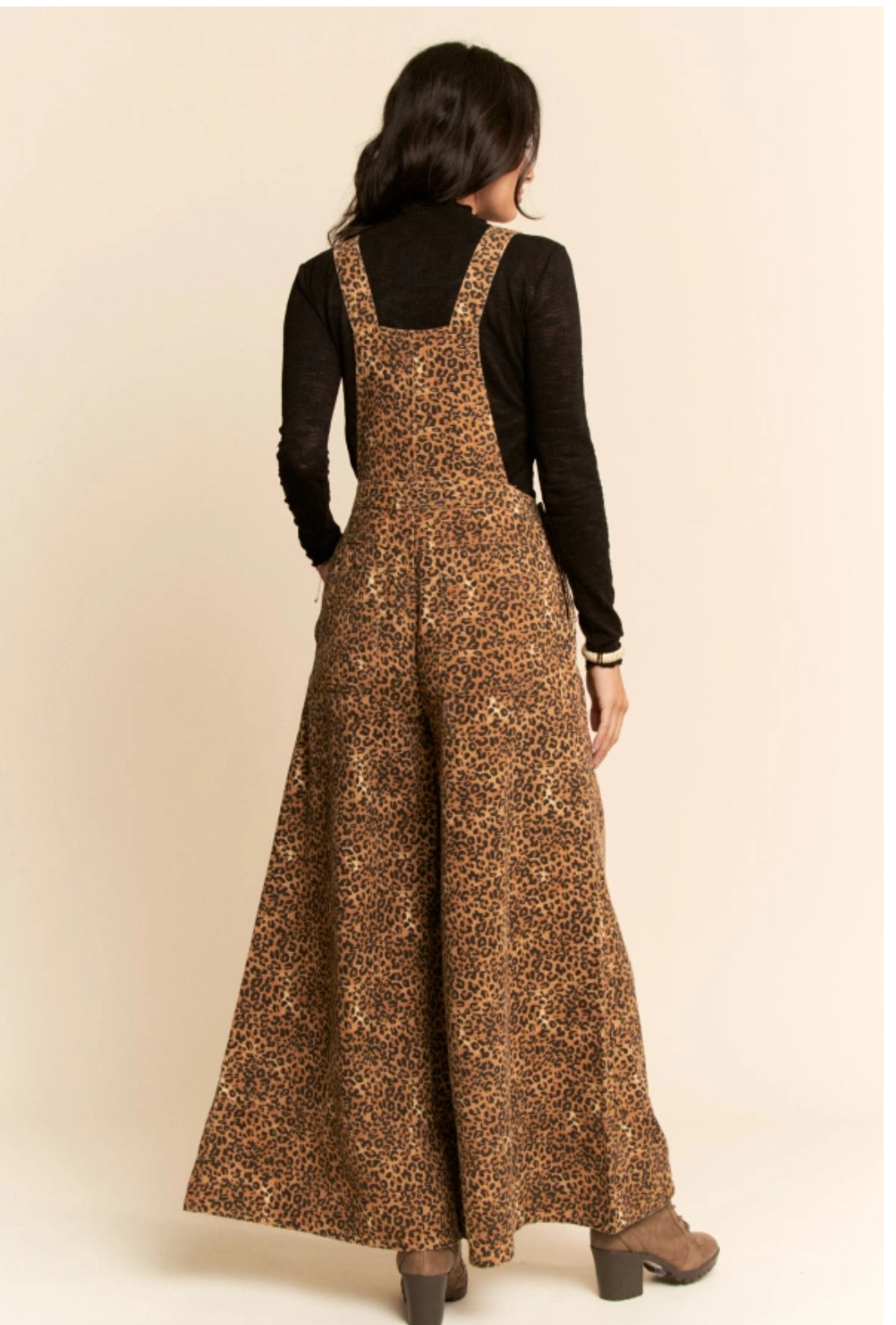 Animal Printed Denim Wide Open Leg Overall Pants