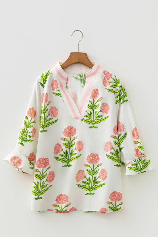 Spring Wild Flower V Neck Blouse