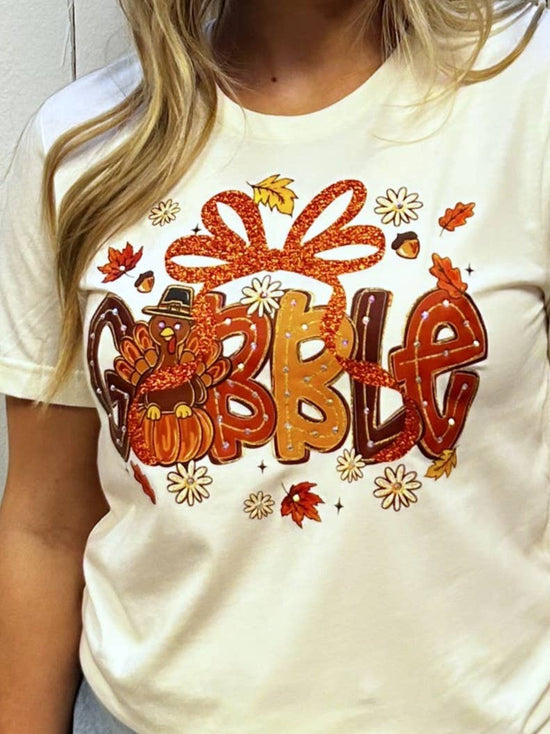 Gobble Bow Blingy Rhinestone Thanksgiving Tee