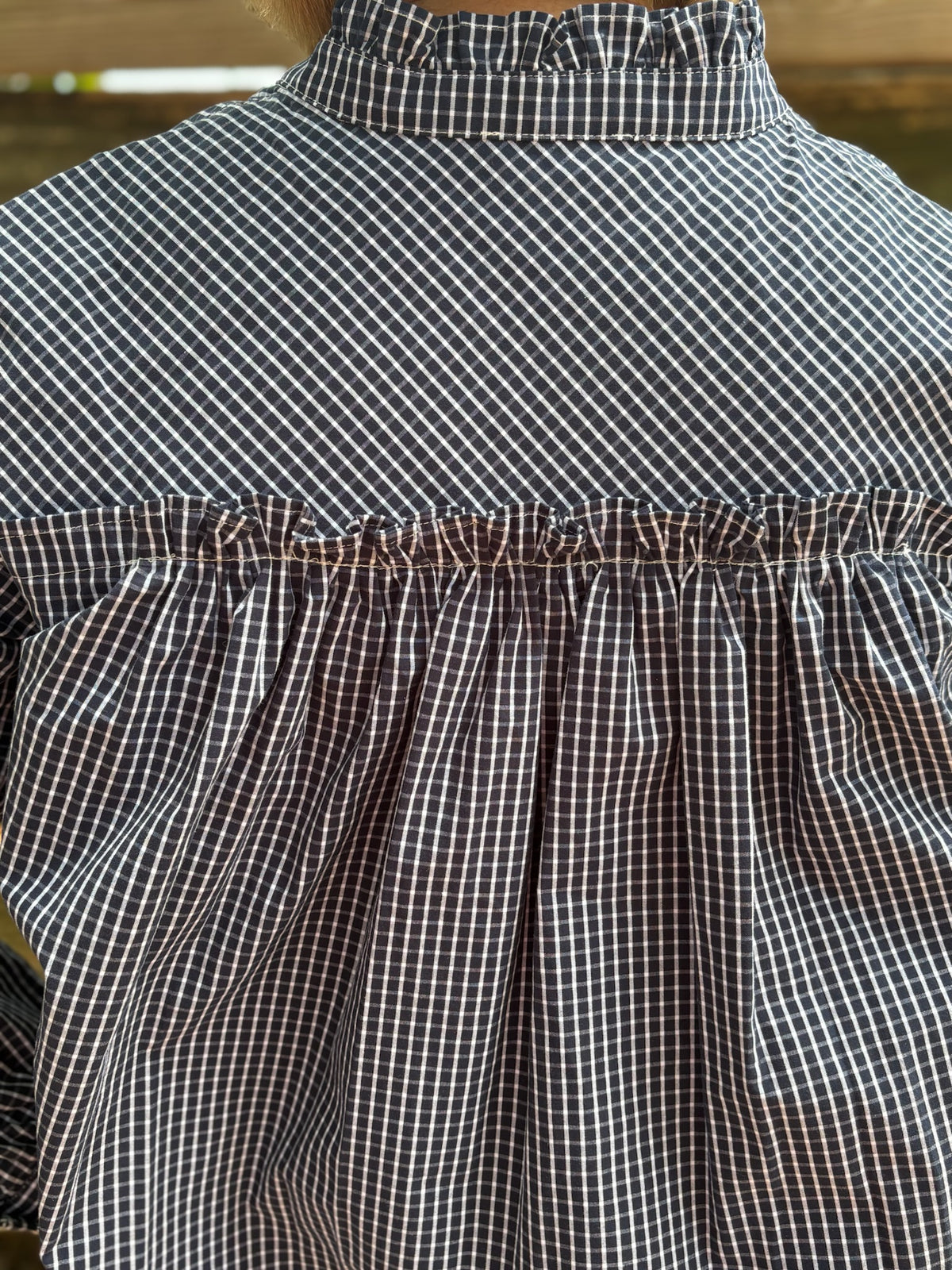 Gingham Cropped Ruffle Blouse