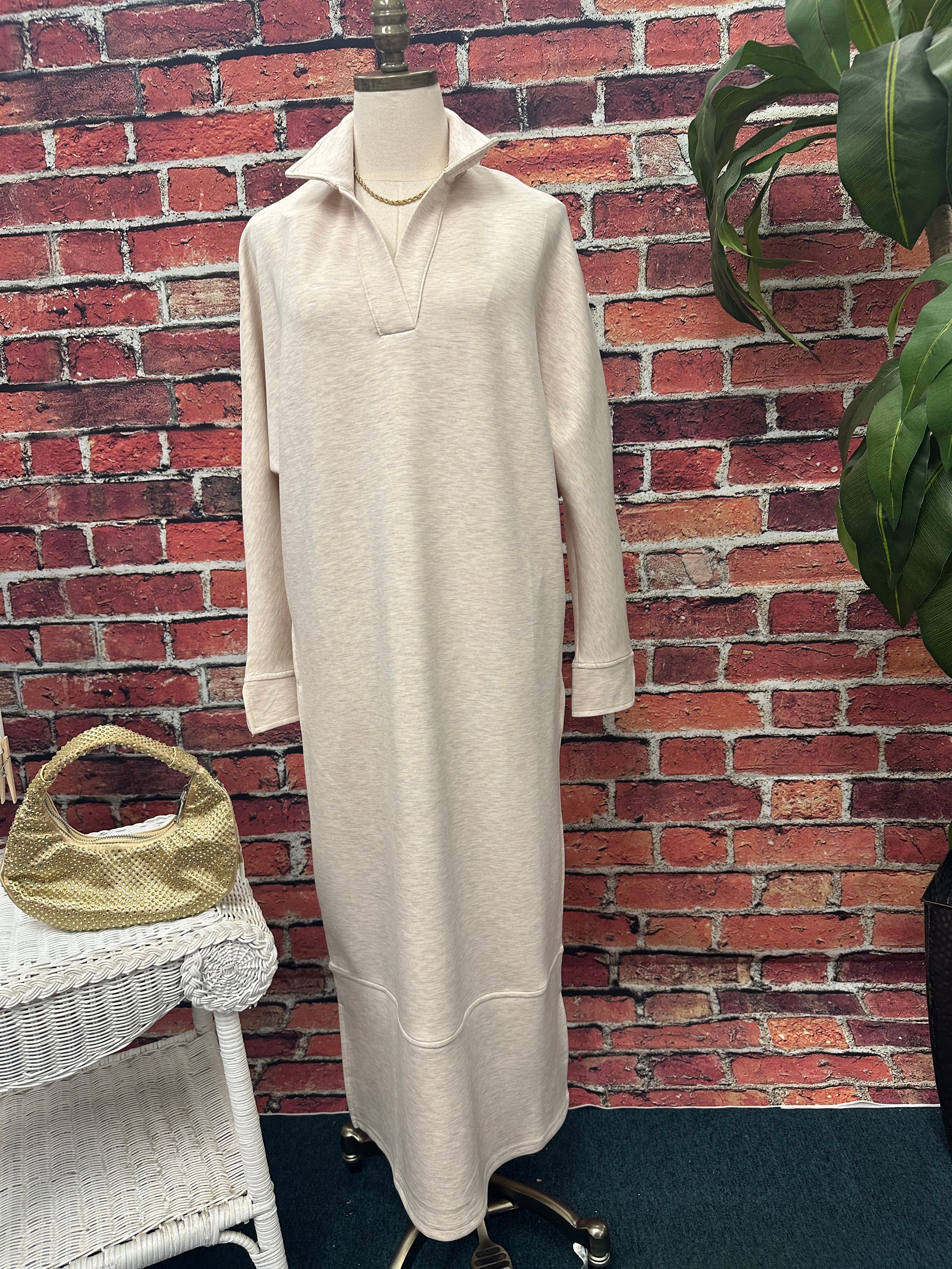 Modal Collared Long Sleeve Midi Dress