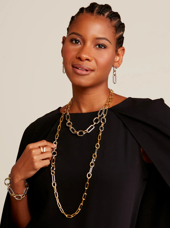 Two Tone Mixed Links Drop Earring