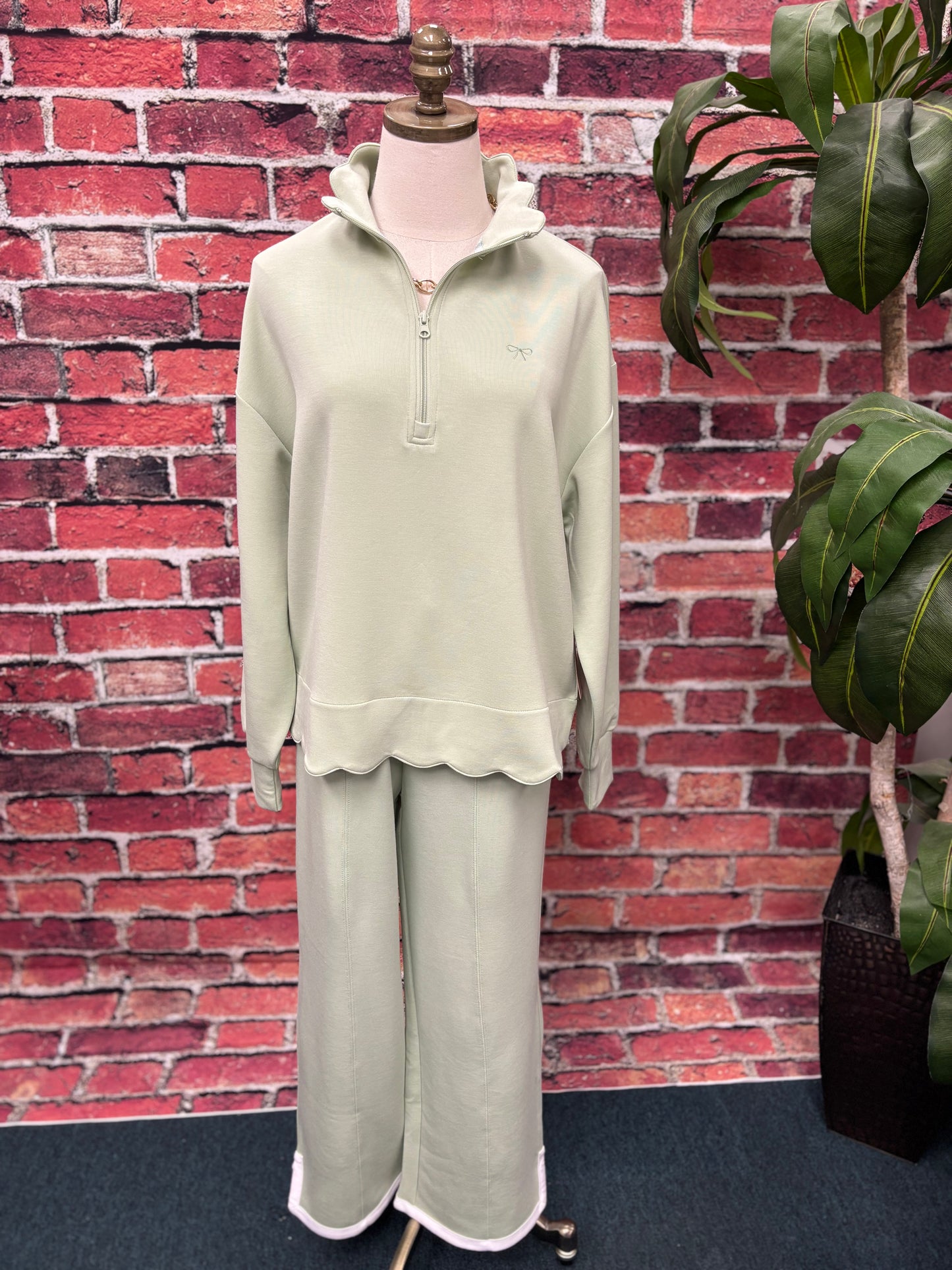 Sage Green Scalloped Lounge Pants