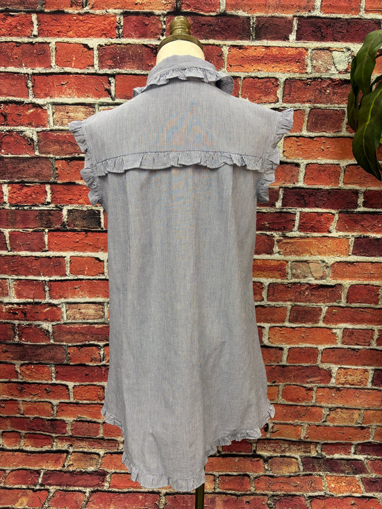 Blue & White Ruffle Button-Down Shirt Dress