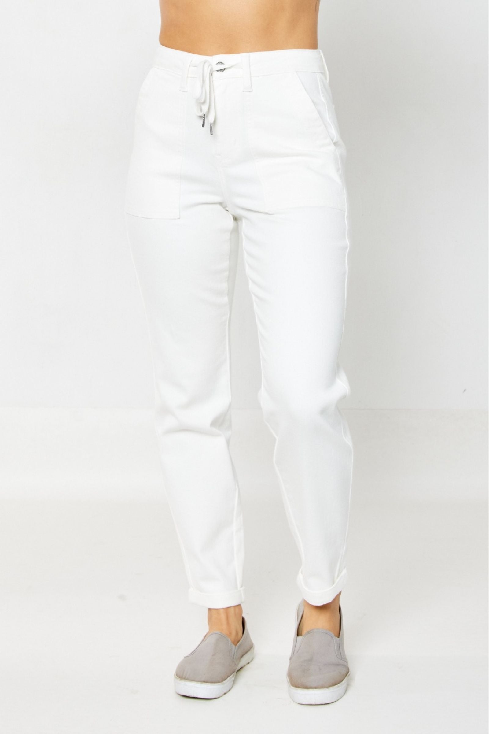 Judy Blue HW White Garment Dyed Cuffed Jogger