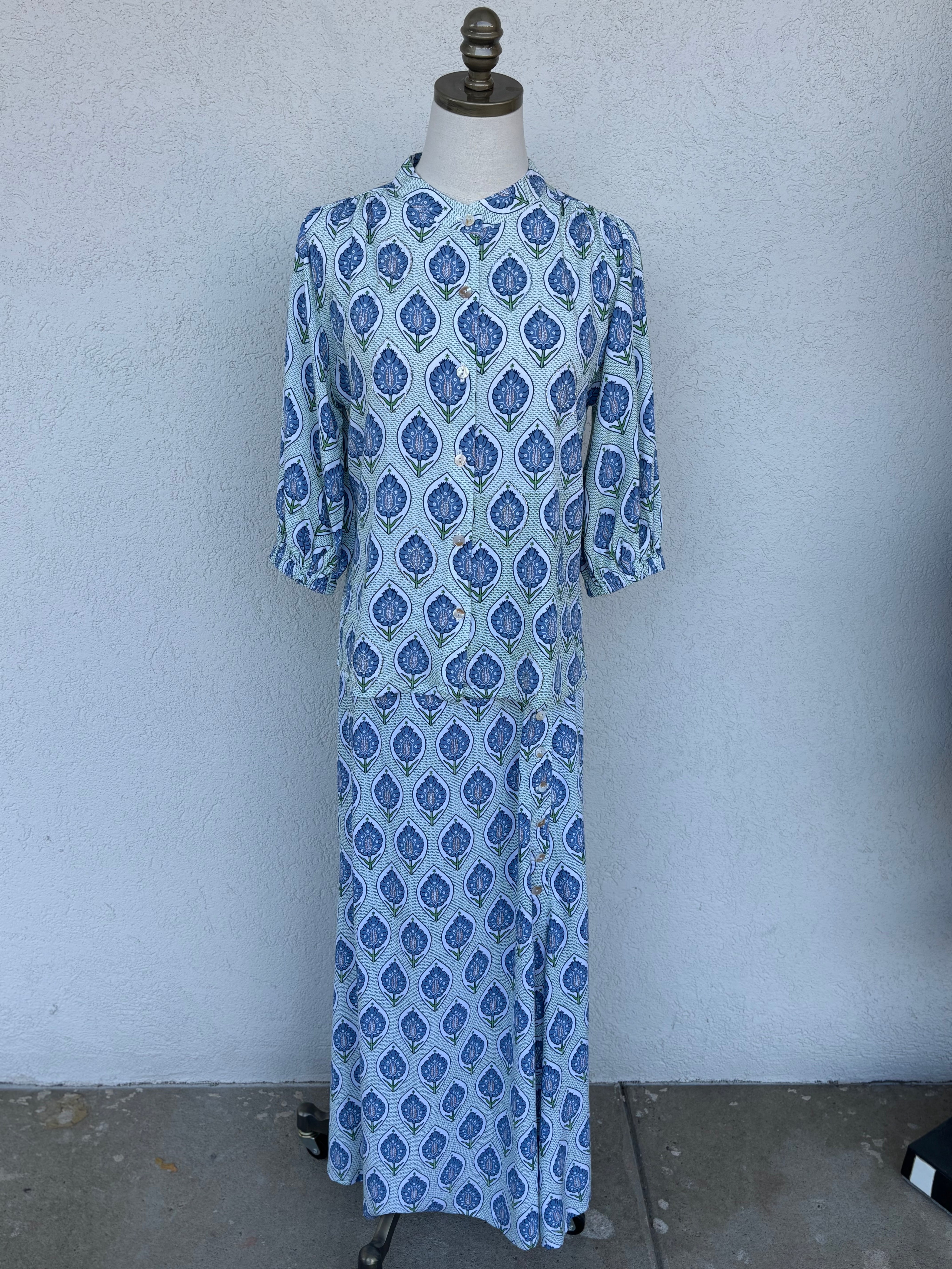Bluebell Breeze Beaded Button Top