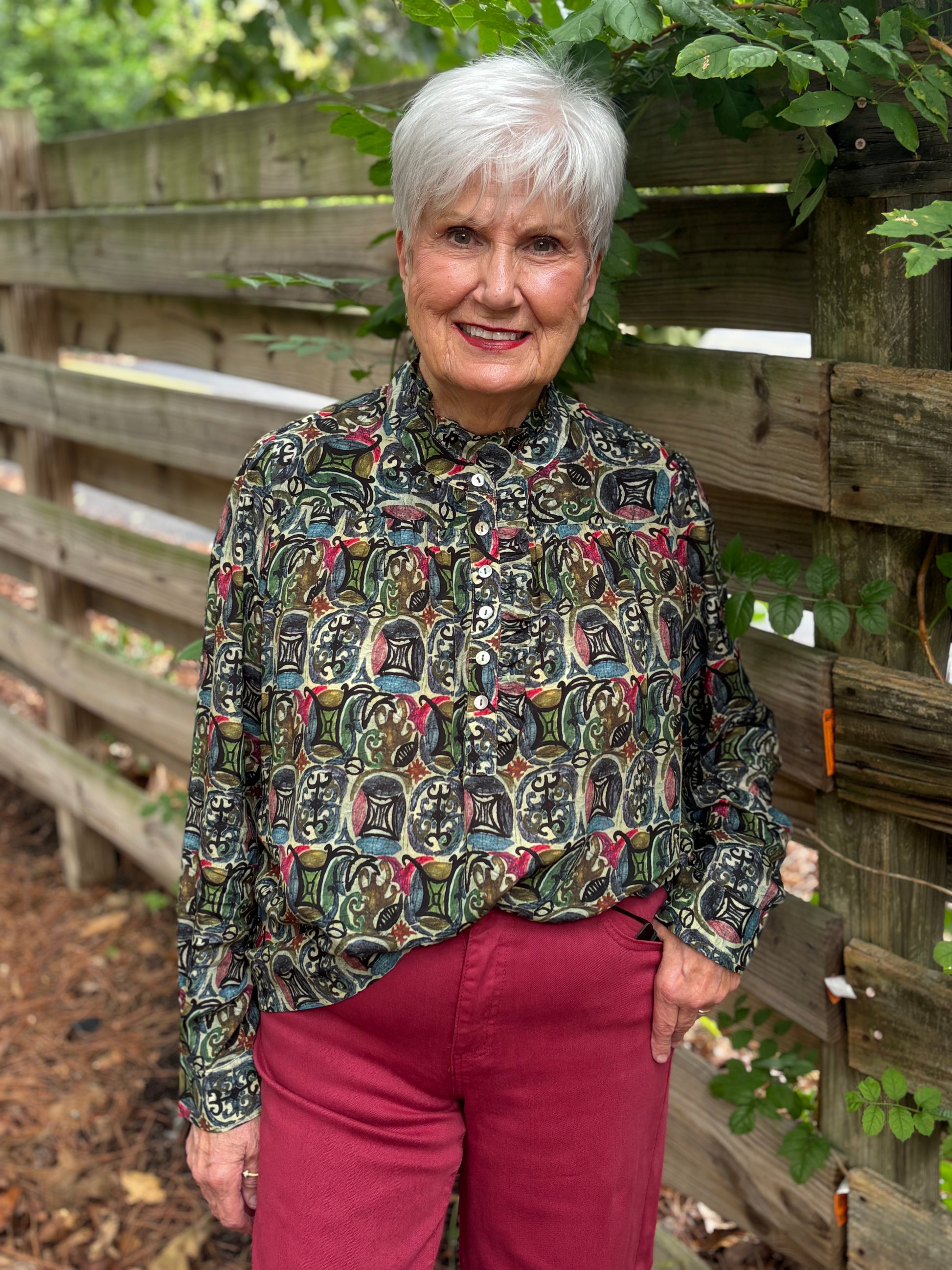 Ruffle Half Placket Blouse