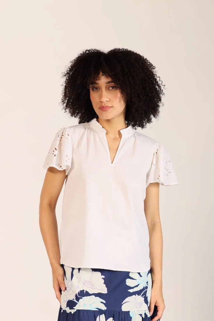 Dani Classic Cotton Poplin Flutter Sleeve Top *FINAL SALE*